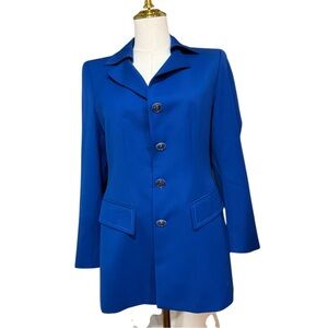 Vintage Escada Margaretha Ley Royal Blue Wool Blazer Jacket Gold Logo Buttons